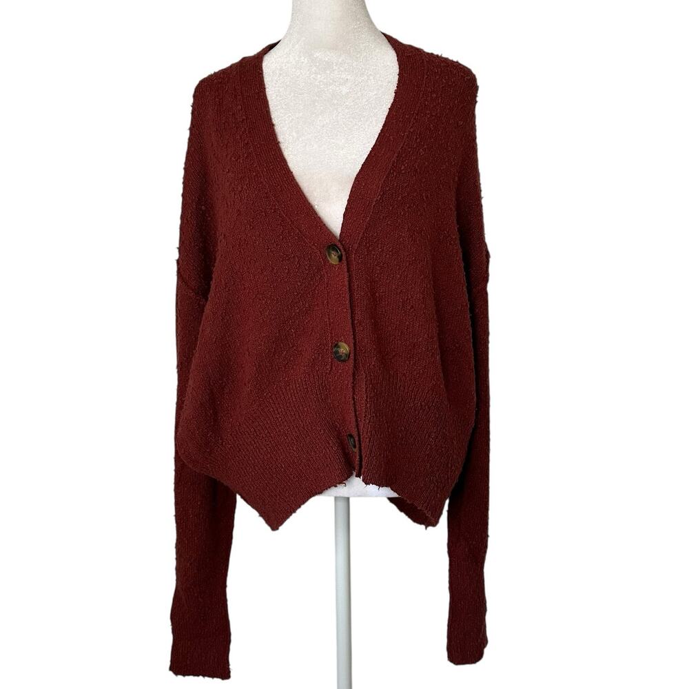 Free People rust red button front knit cardigan sweater size S